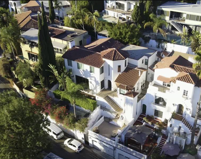 Aerial view of the Hollywood Hills Recovery property on Holly Mont Drive, Los Angeles